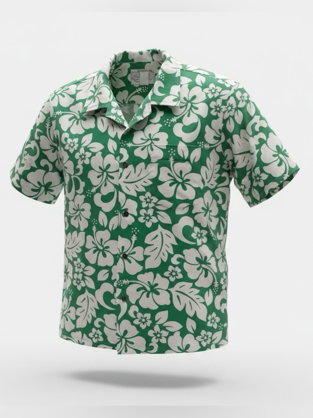 Men's Green Floral Hawaiian Button-Down Shirt Sz: Large